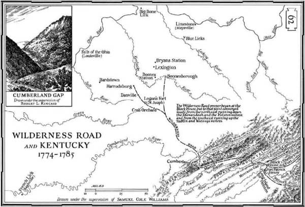 Find the Cumberland Gap and Boonesborough on the map below.